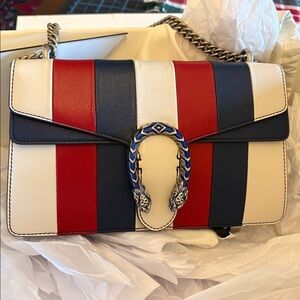 Gucci Red, Blue, and White Calfskin Medium Dionysus Bag full set